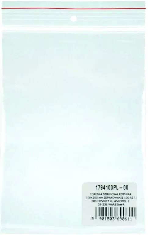 Torebka strunowa. LDPE transparentna 10x20cm, 100 sztuk - tantis.pl