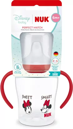 NUK. Butelka z uchwytem. 150 ml. 6 miesięcy. Minnie - tantis.pl