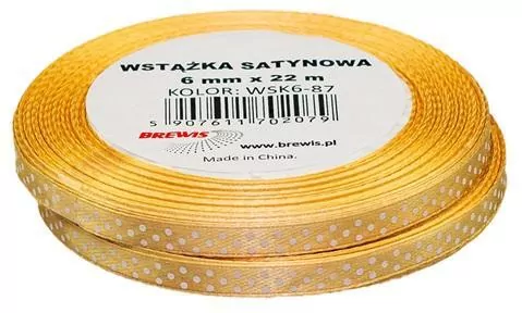 Wstążka satynowa w kropki, beżowa 6mmx22m - tantis.pl