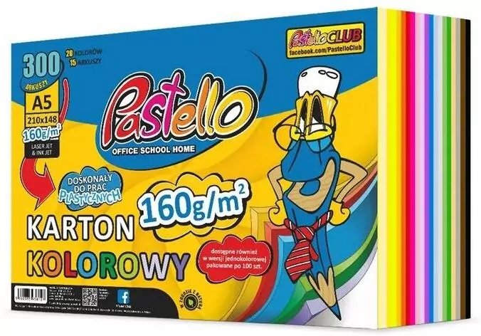 Karton kolorowy A5 160g 20 kolorów 300 arkuszy - tantis.pl
