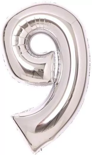 Balon foliowy cyfra 9 srebrna 47x66cm - tantis.pl
