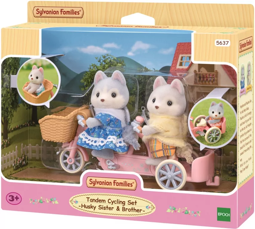 Sylvanian Families. Tandem na rowerze. Pieski Husky. Zestaw z figurkami - tantis.pl