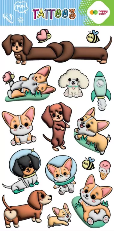 Tatuaże zmywalne Corgi Team HAPPY COLOR - tantis.pl