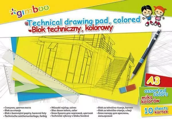 Blok techniczny A3/10 kartek. Gimboo. Mix - tantis.pl
