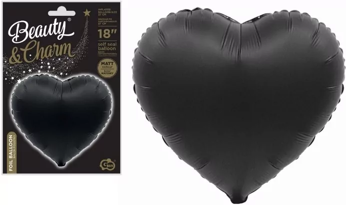 Balon foliowy B&C Serce matowe czarne 37cm - tantis.pl