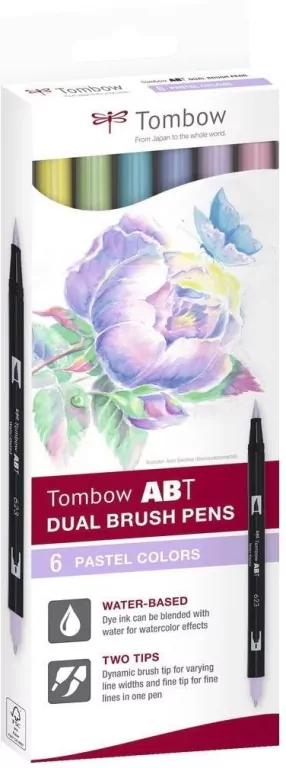 Flamastry Brush pen dwustronne pastel 6 kolorów - tantis.pl
