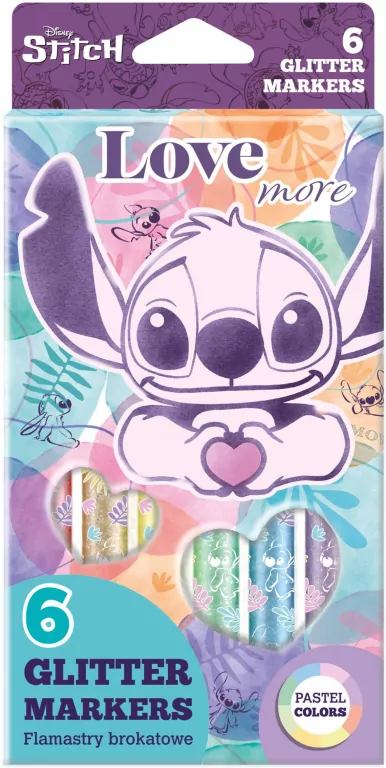 Flamastry brokatowe Disney Fashion Stitch pastel 6 kolorów - tantis.pl