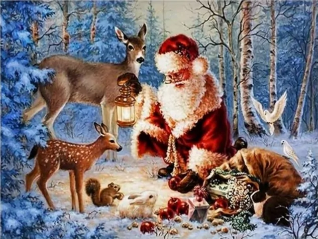 Diamentowa Mozaika Zima Mikołaj w lesie ze zwierzętami NO-2000887 - tantis.pl