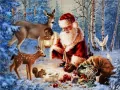 Diamentowa Mozaika Zima Mikołaj w lesie ze zwierzętami NO-2000887 - tantis.pl