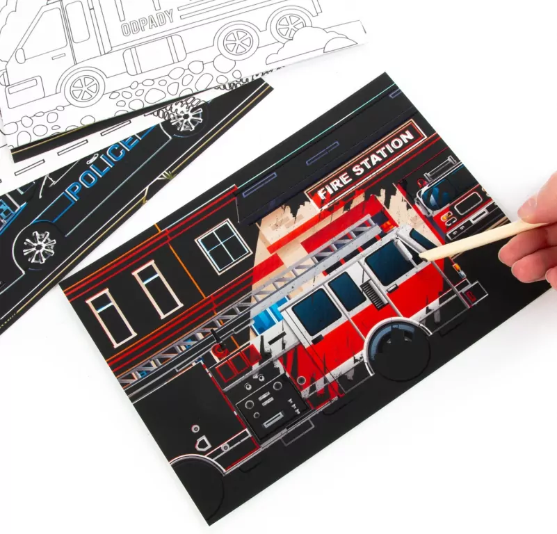 Wydrapywanka z kolorowanką 2w1 Pojazdy KIDEA - tantis.pl