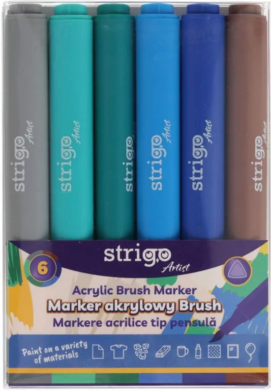 Marker akrylowy z końcówką Brush - zestaw 9, 6 szt - tantis.pl