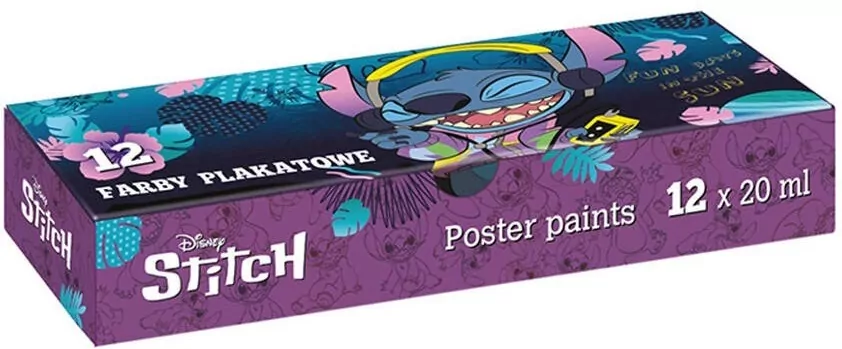 Farby plakatowe Disney Core Stitch 20 ml, 12 kolorów - tantis.pl