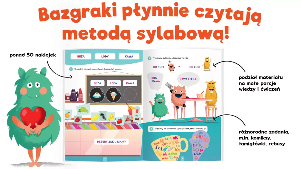 Bazgraki czytają wyrazy i zdania. Czytanie sylabowe. Elementarz - tantis.pl