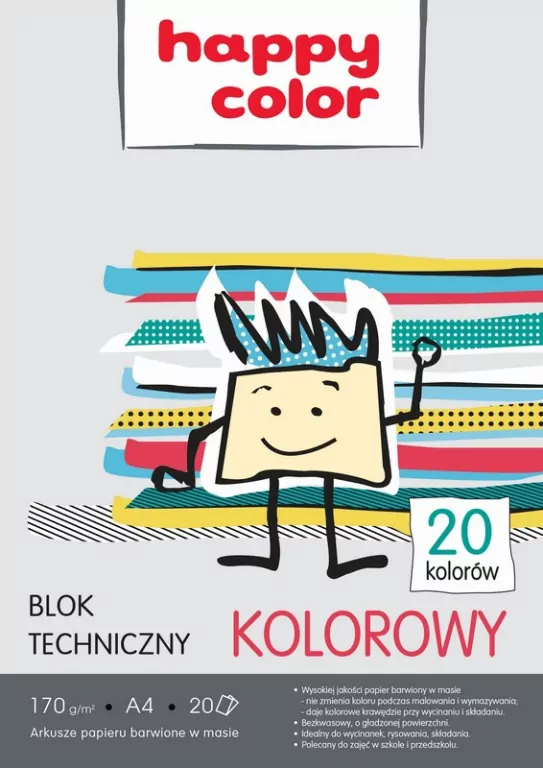 Blok techniczny kolorowy A4 170g. Happy Color 10 sztuk - tantis.pl
