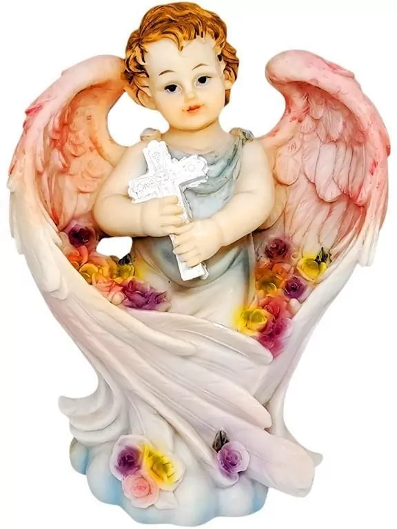 Figurka Anioł różowy z krzyżem 18cm - tantis.pl
