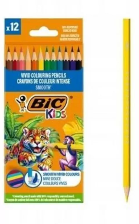 Kredki drewniane Kids Smooth ECO 12szt BIC - tantis.pl