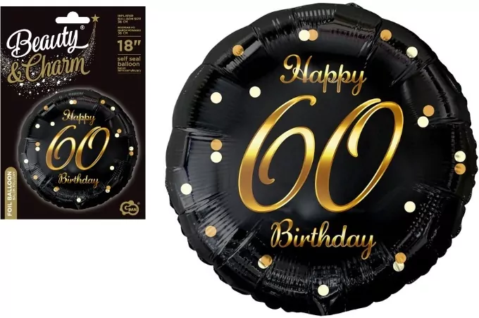 Balon foliowy B&C Happy 60 Birthday czarno-złoty - tantis.pl