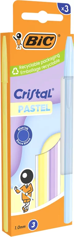 Długopis Cristal Pastel 1mm niebieski 3szt BIC - tantis.pl