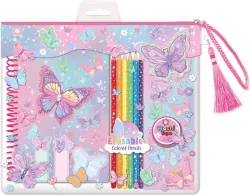 Notatnik na spirali z kredkami Motylki