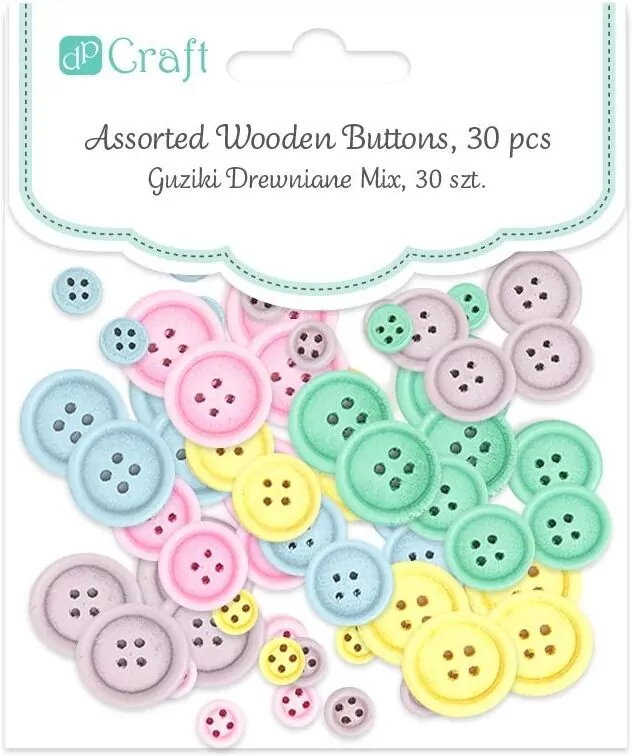 Guziki drewniane pastelowe 30szt - tantis.pl
