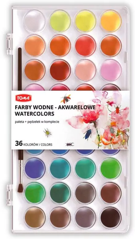 Farbki wodne akwarelowe. Paleta + pędzelek. 36 kolorów - tantis.pl