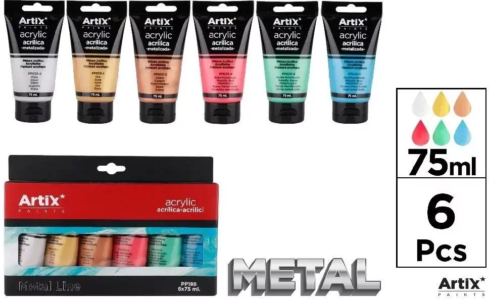 Farba akrylowa metaliczna 75ml. 6 kolorów - tantis.pl