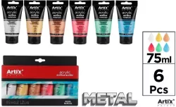 Farba akrylowa metaliczna 75ml. 6 kolorów