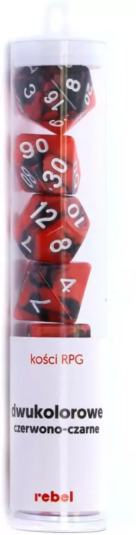Komplet kości RPG. Czerwono-czarne. Dwukolorowe. REBEL - tantis.pl