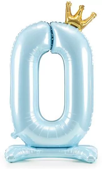 Stojący balon foliowy 0 błękitny 84cm - tantis.pl