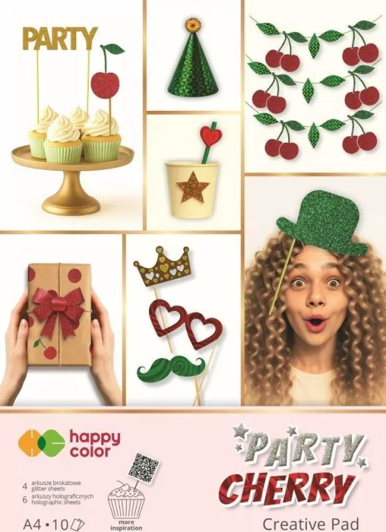 Blok A4 holographic+brokat 10ark Party Cherry - tantis.pl