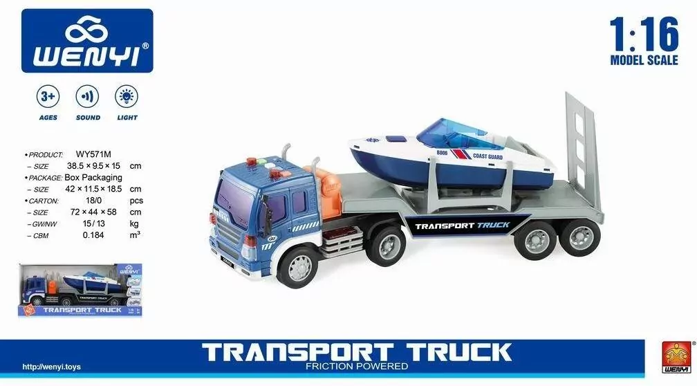 Samochód z lawetą i motorówką 1:16 WY571M - tantis.pl