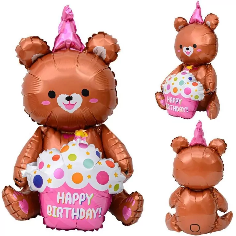 Balon foliowy Miś z tortem urodzinowym 58x42cm - tantis.pl
