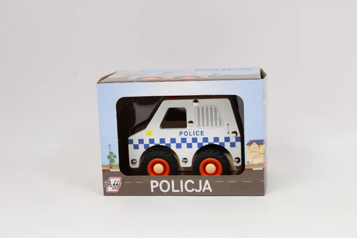 Drewniane auto z oponami. Policja - tantis.pl