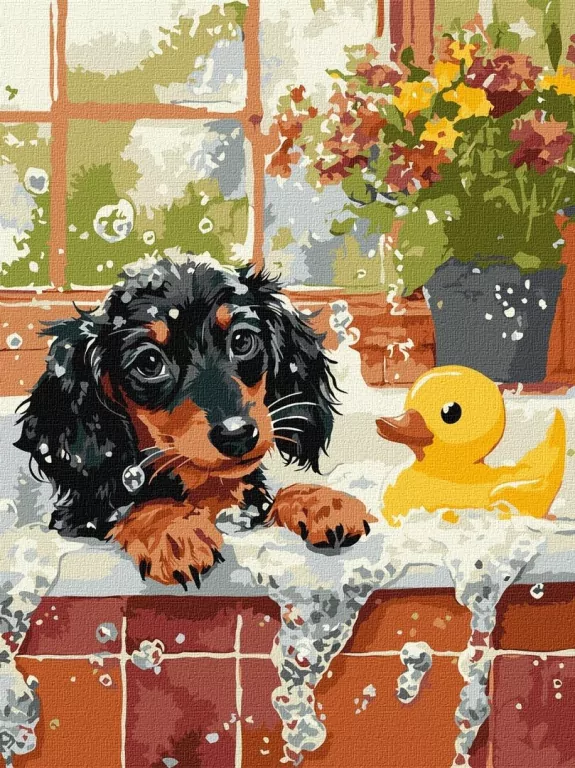 Malowanie po numerach - Kąpiel z kaczuszką 30x40cm - tantis.pl