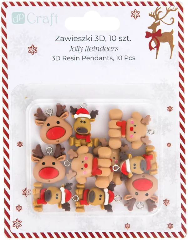 Zawieszki polimerowe 3D - Jolly reindeers 10szt - tantis.pl
