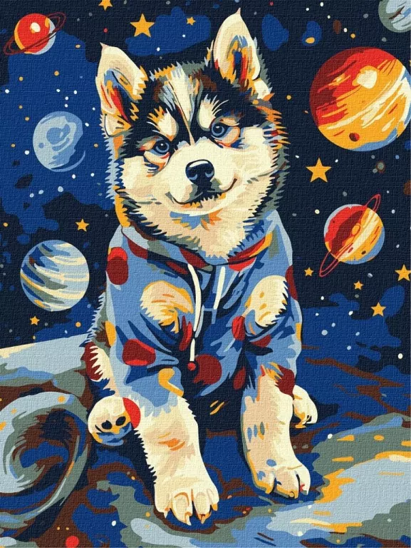 Malowanie po numerach - Kosmiczny husky 30x40cm - tantis.pl