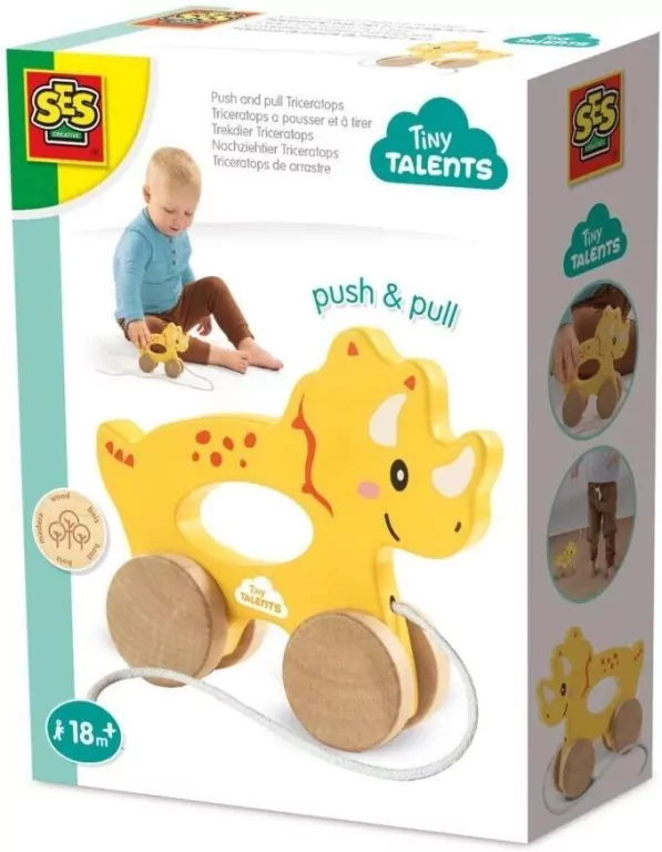 Pchaj i ciągnij 2w1 drewniany Triceratops - tantis.pl