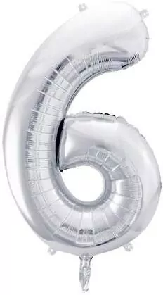 Balon foliowy cyfra 6 86cm srebrny - tantis.pl