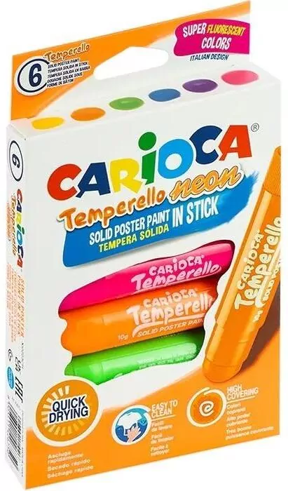 Farby w sztyfcie temperello neon 6kol CARIOCA - tantis.pl