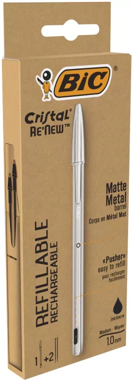 Długopis BIC cristal renew metal czarny 1 wkład, 2 sztuki - tantis.pl