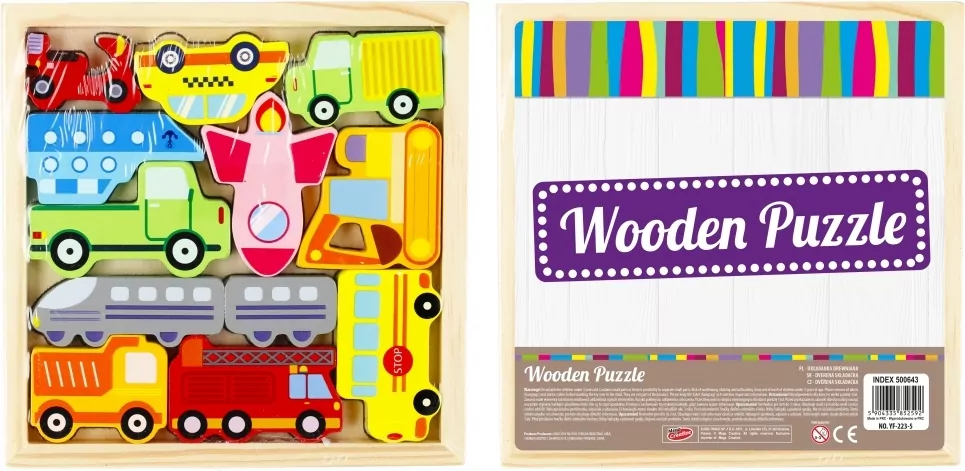 Układanka drewniana pojazdy. 12 elementów - tantis.pl