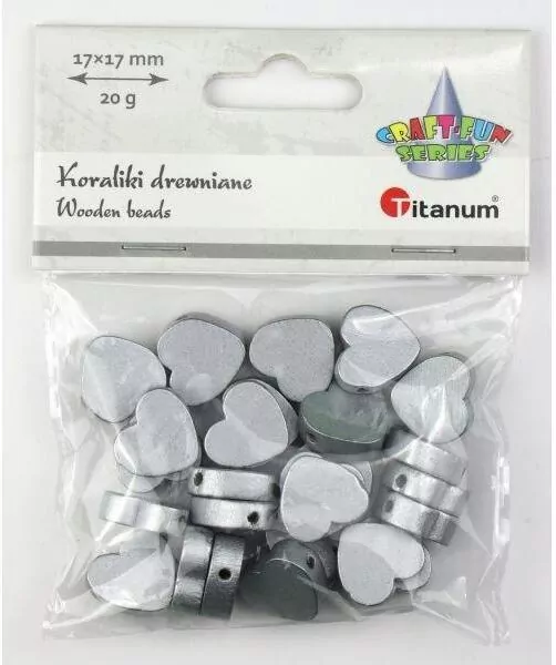 Koraliki drewniane serca płaskie srebrne 17x17mm - tantis.pl