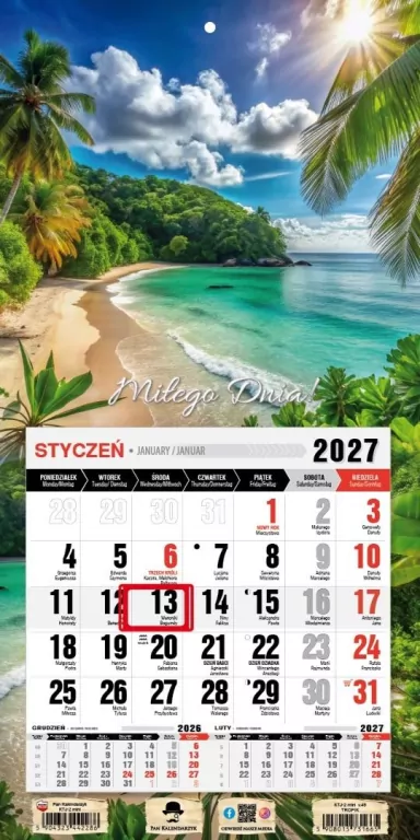 Kalendarz 2027 jednodzielny mini z magne. Tropik - tantis.pl