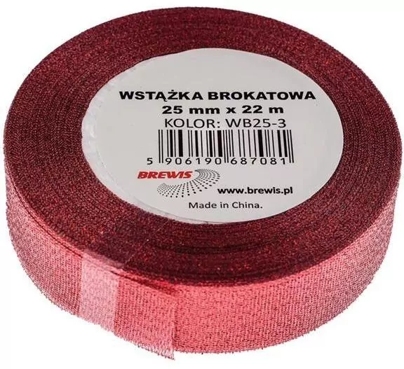 Wstążka brokatowa czerwona 25mmx22m - tantis.pl