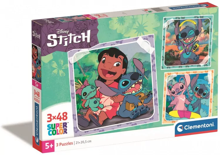 Clementoni. Puzzle 3x48. Super Kolor. Stitch - tantis.pl