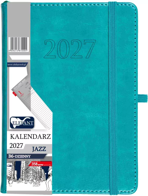 Kalendarz Jazz 2027 B6 dzienny turkusowy - tantis.pl