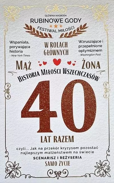 Karnet 40 rocznica ślubu (rubinowa) - tantis.pl