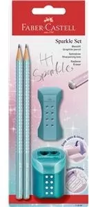 Ołówek 2 sztuki + gumka + temperówka Sparkle Cosmic, turkus - tantis.pl