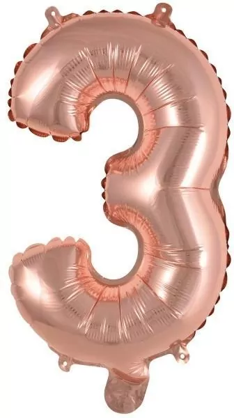 Balon foliowy mini cyfra 3 różowe złoto 25x40cm - tantis.pl