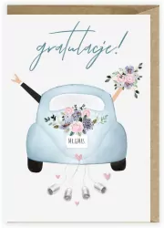 Kartka ślubna. Eko koperta Samochód ślubny
